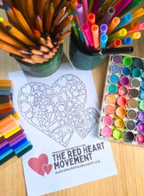 Load image into Gallery viewer, Red heart movement by Sherele Moody FREE PRINTABLE colouring in sheet Digital download