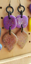 Load image into Gallery viewer, Lilac & golden glitter handmade polymer clay earrings