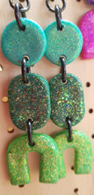 Load image into Gallery viewer, SALE $10!!! Green dream rainbow handmade polymer clay earrings