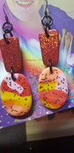 Load image into Gallery viewer, Red fire glitter handmade polymer clay earrings