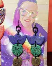 Load image into Gallery viewer, SALE $10!!!! Purple goddess crowns handmade earrings polymer clay