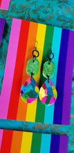 Load image into Gallery viewer, Fizzy lime & rainbows handmade glitter polymer clay earrings