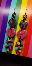 Load image into Gallery viewer, Black beauty polka dots glitter handmade polymer clay earrings