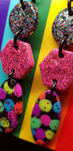 Load image into Gallery viewer, Black beauty polka dots glitter handmade polymer clay earrings