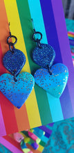 Load image into Gallery viewer, Love hearts handmade glitter polymer clay earrings