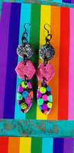 Load image into Gallery viewer, Black beauty polka dots glitter handmade polymer clay earrings