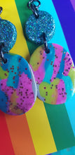 Load image into Gallery viewer, Purple swirls handmade glitter polymer clay earrings