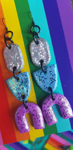 Load image into Gallery viewer, Unicorn dreams rainbow glitter polymer clay earrings