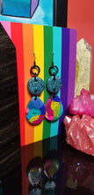 Load image into Gallery viewer, Ocean blue glitter & rainbow handmade polymer clay earrings