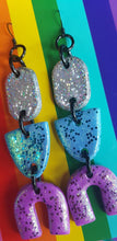 Load image into Gallery viewer, Unicorn dreams rainbow glitter polymer clay earrings