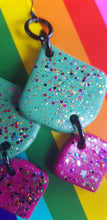 Load image into Gallery viewer, Sage & Magenta handmade glitter polymer clay earrings
