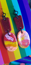 Load image into Gallery viewer, Red fire glitter handmade polymer clay earrings