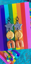Load image into Gallery viewer, Sunshine & stars handmade glitter polymer clay earrings