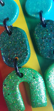 Load image into Gallery viewer, SALE $10!!! Green dream rainbow handmade polymer clay earrings
