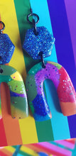 Load image into Gallery viewer, Rainbow pride handmade glitter polymer clay earrings