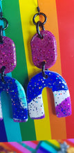 Load image into Gallery viewer, Cloud rainbows handmade glitter polymer clay earrings