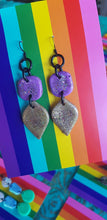 Load image into Gallery viewer, Lilac & golden glitter handmade polymer clay earrings