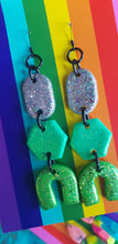 Load image into Gallery viewer, Clover hilltop handmade glitter polymer clay earrings