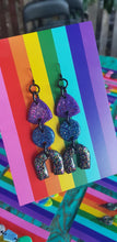 Load image into Gallery viewer, Galaxy rainbow glitter polymer clay earrings