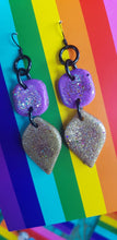 Load image into Gallery viewer, Lilac & golden glitter handmade polymer clay earrings