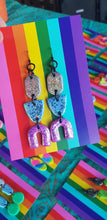 Load image into Gallery viewer, Unicorn dreams rainbow glitter polymer clay earrings