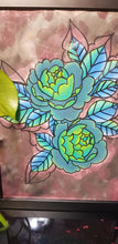 Load image into Gallery viewer, Green & turquoise peonies Australian floral tattoo inspired artwork