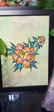 Load image into Gallery viewer, Orange peony flower Australian floral tattoo inspired artwork