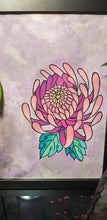 Load image into Gallery viewer, Pastel crysanthemum flower Australian floral tattoo inspired artwork