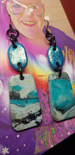 Load image into Gallery viewer, Turquoise waves handmade glitter polymer clay earrings
