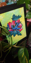 Load image into Gallery viewer, Turquoise & red open lotus flower Australian floral tattoo inspired artwork