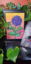 Load image into Gallery viewer, Sunset & purple dahlia flower Australian floral tattoo inspired artwork