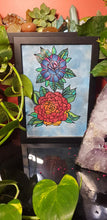 Load image into Gallery viewer, Rose & dahlia flower Australian floral tattoo inspired artwork