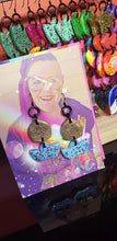 Load image into Gallery viewer, SALE $10!!! Blue & gold crown glitter polymer clay earrings