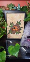 Load image into Gallery viewer, Earthy brown peony flower Australian floral tattoo inspired artwork