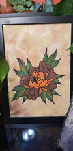Load image into Gallery viewer, Earthy brown peony flower Australian floral tattoo inspired artwork