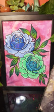 Load image into Gallery viewer, Lime & blue peony flower Australian floral tattoo inspired artwork