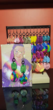 Load image into Gallery viewer, Fizzy lime & rainbows handmade glitter polymer clay earrings