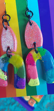 Load image into Gallery viewer, Tutti Fruiti rainbow handmade polymer clay earrings