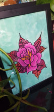 Load image into Gallery viewer, Red & pink rose flower Australian floral tattoo inspired artwork