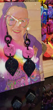 Load image into Gallery viewer, Midnight blue glitter handmade glitter polymer clay earrings