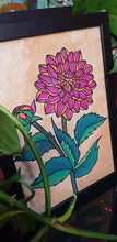 Load image into Gallery viewer, Red Dahlia flower Australian floral tattoo inspired artwork