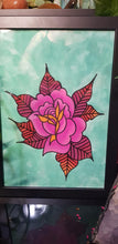 Load image into Gallery viewer, Red & pink rose flower Australian floral tattoo inspired artwork
