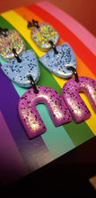 Load image into Gallery viewer, Unicorn dreams rainbow glitter polymer clay earrings