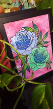 Load image into Gallery viewer, Lime & blue peony flower Australian floral tattoo inspired artwork