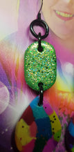 Load image into Gallery viewer, Fizzy lime & rainbows handmade glitter polymer clay earrings