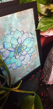 Load image into Gallery viewer, Teal turquoise succulent flower Australian floral tattoo inspired artwork