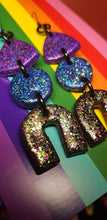 Load image into Gallery viewer, Galaxy rainbow glitter polymer clay earrings