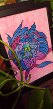 Load image into Gallery viewer, Pink & blue crysanthemum flower Australian floral tattoo inspired artwork