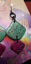 Load image into Gallery viewer, Sage & Magenta handmade glitter polymer clay earrings