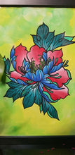 Load image into Gallery viewer, Turquoise & red open lotus flower Australian floral tattoo inspired artwork